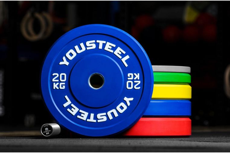 Диск 20кг, каучуковый, тренировочный, синий YouSteel 