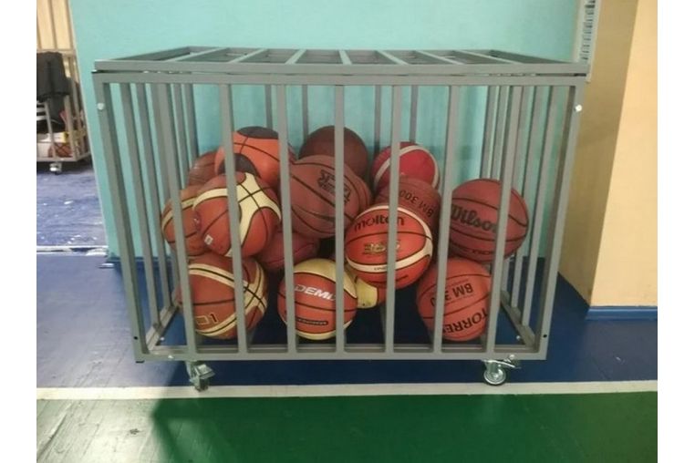 Корзина для хранения мячей передвижная металлическая, разборная Spektr Sport (стенки - мет. профиль) фото 2